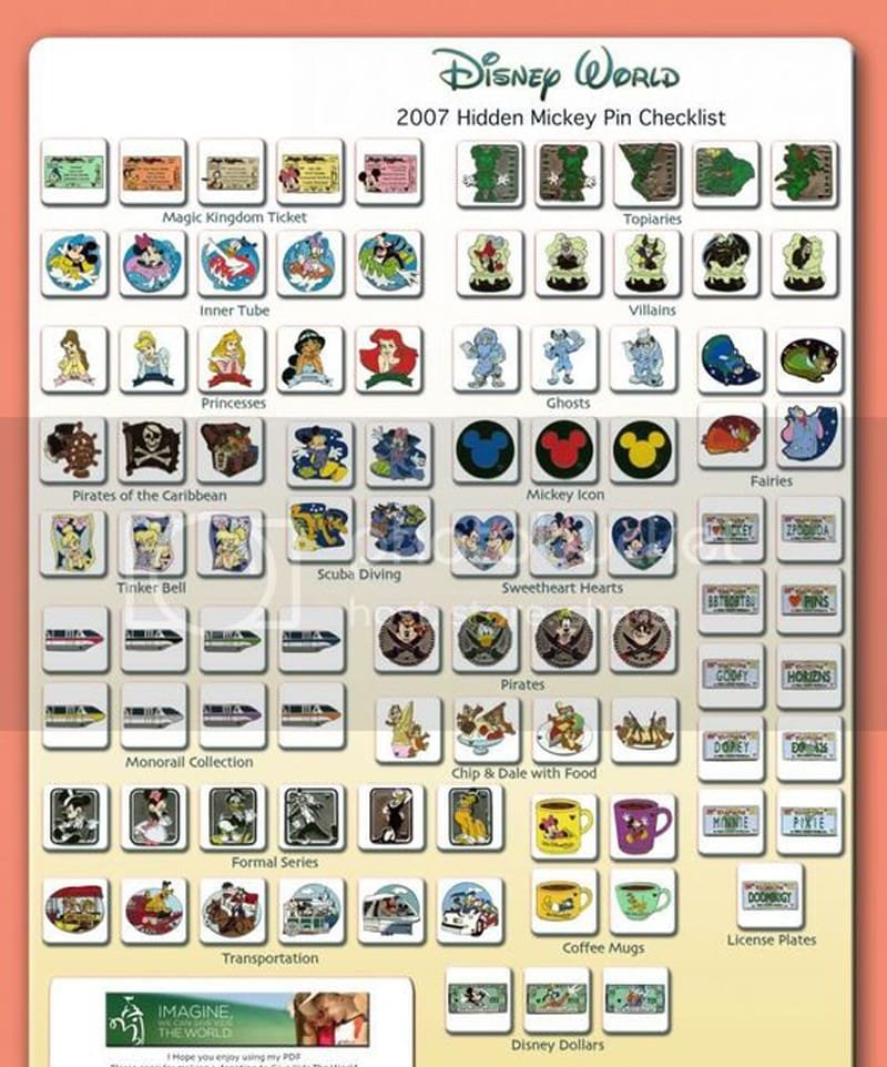 2007 Hidden Disney pin checklist for Walt Disney World