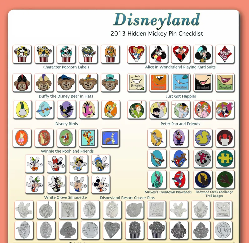 2013 Hidden Disney pin checklist for Disneyland Resort